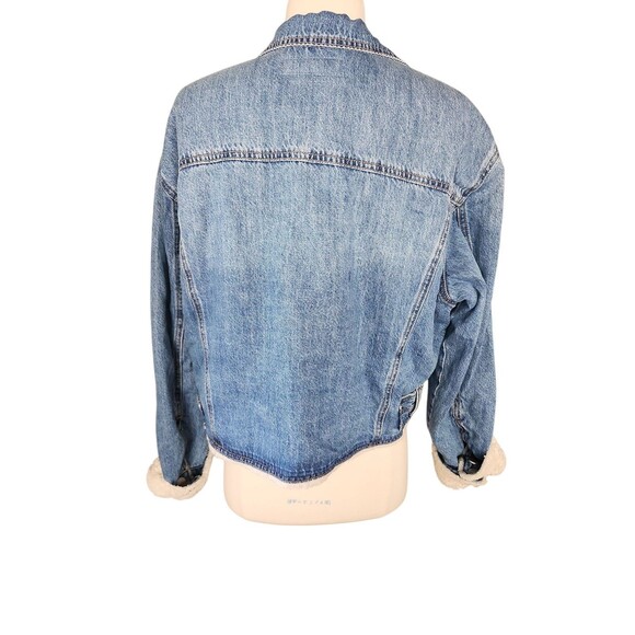 BlankNYC Sherpa Lined Cropped Denim Jacket Womens M Crash Course Boxy Casual - Picture 4 of 10